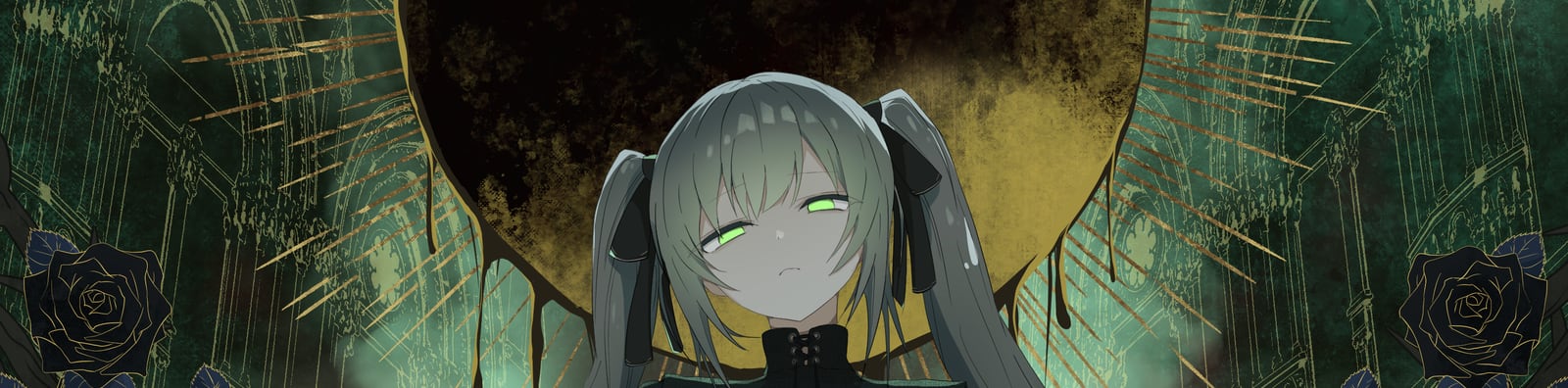 The Ebon Incarnate のキービジュアル。黒き月と黒薔薇に囲まれた少女